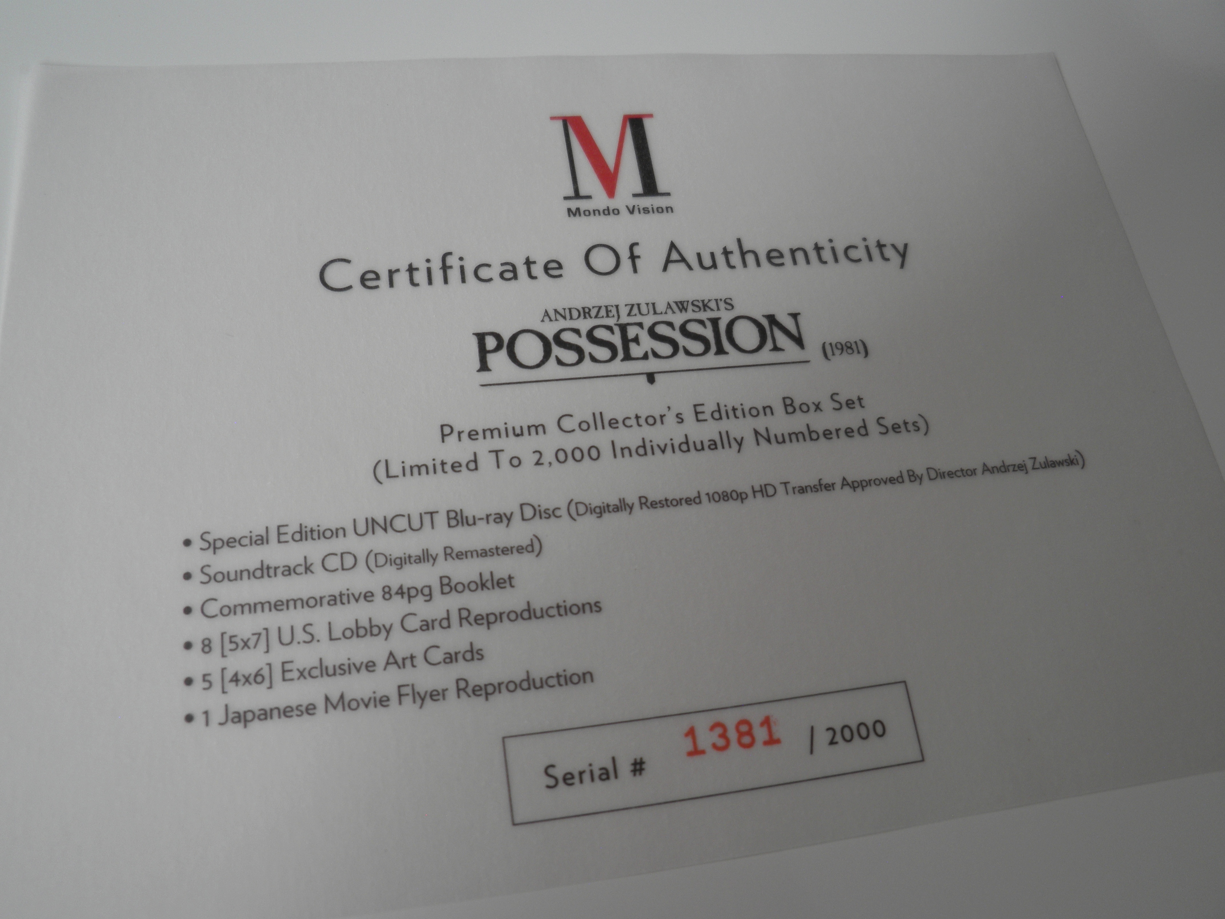 Possession Blu-ray Mondo Vision Limited and Numbered Edition