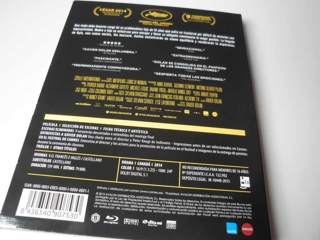 Contraportada Blu-ray Mommy Edición Cameo/Avalon