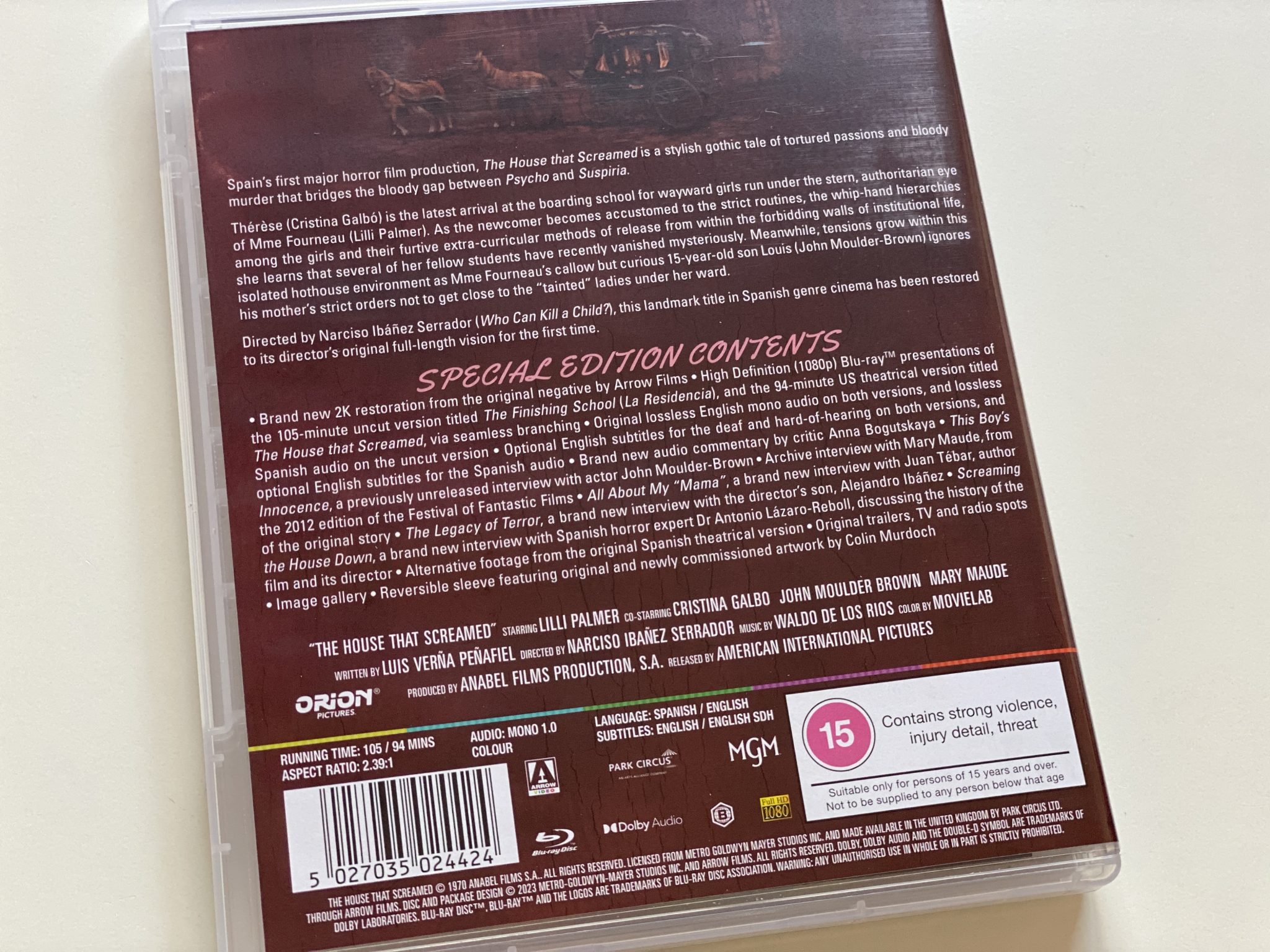 Contraportada del Blu-ray limitado de La residencia (The House that Screamed)