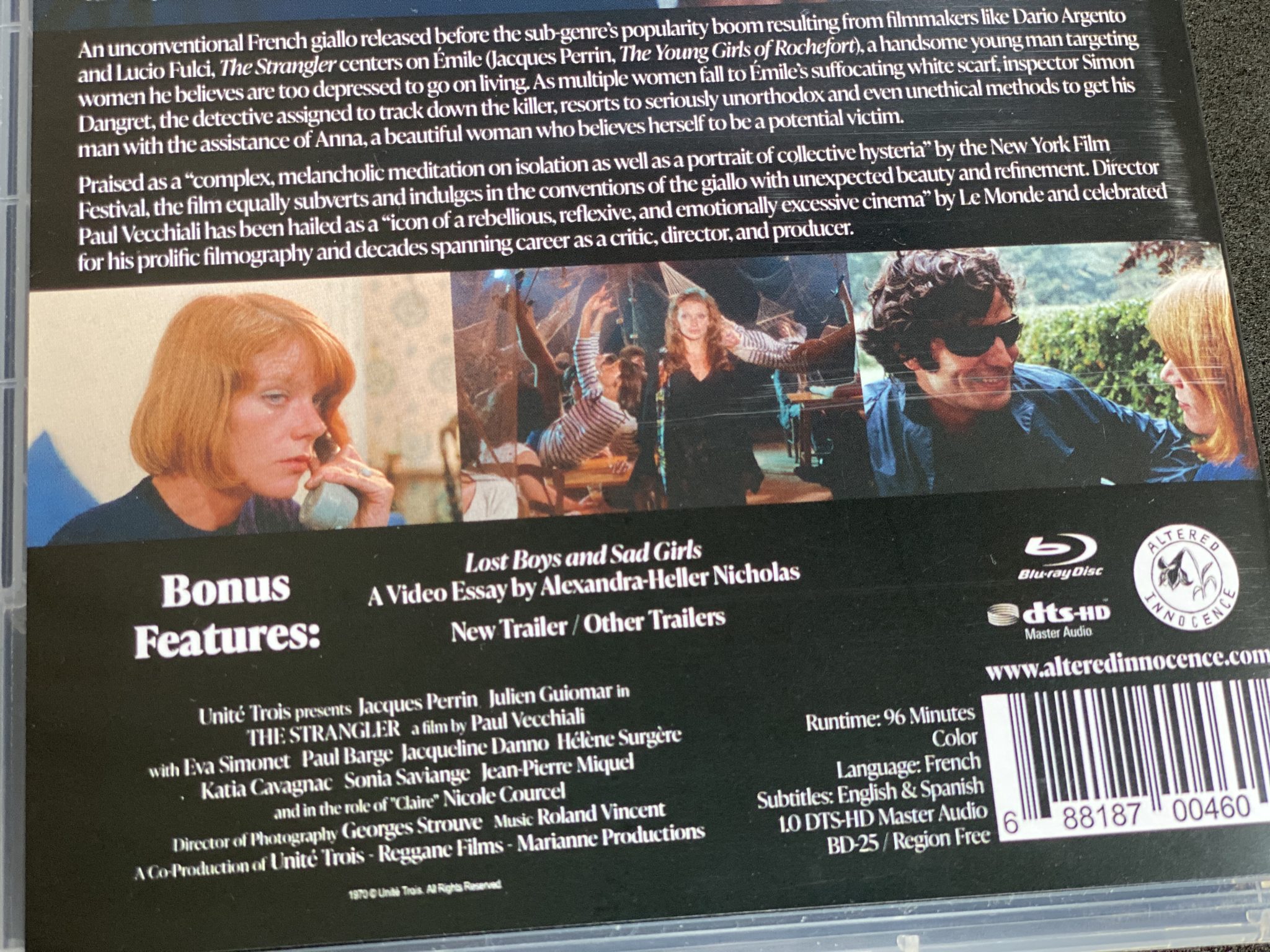 Blu-ray L'étrangleur (The Strangler), amaray back detail