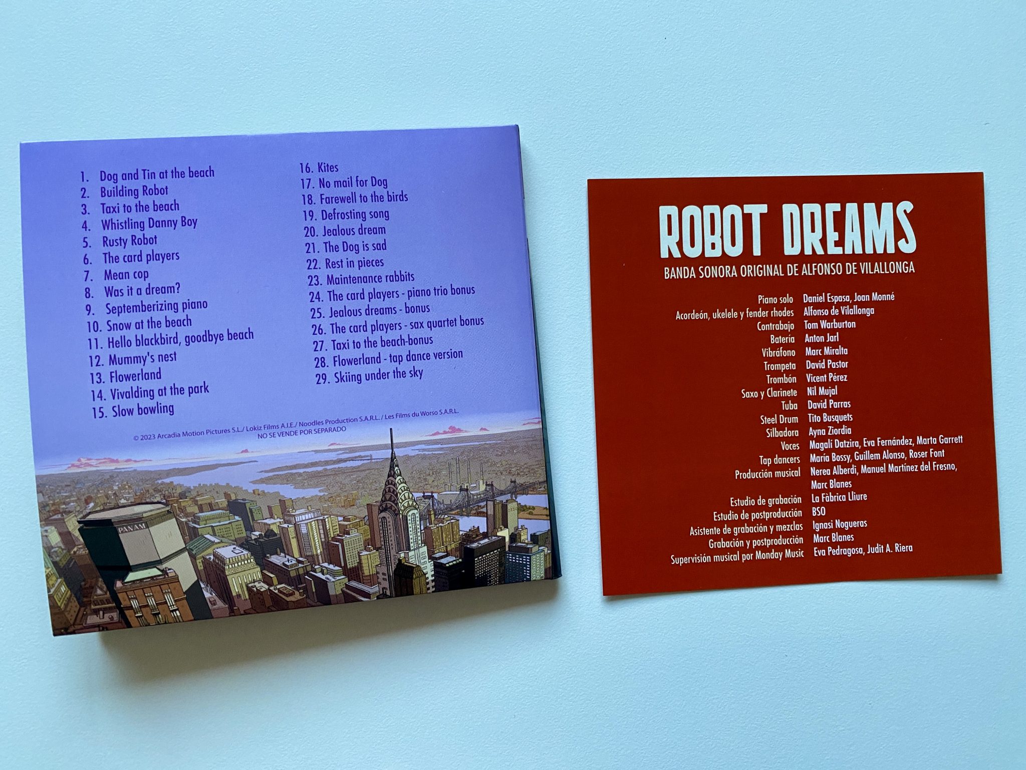 Robot Dreams Blu-ray Edición Coleccionista - Contraportada y hoja banda sonora