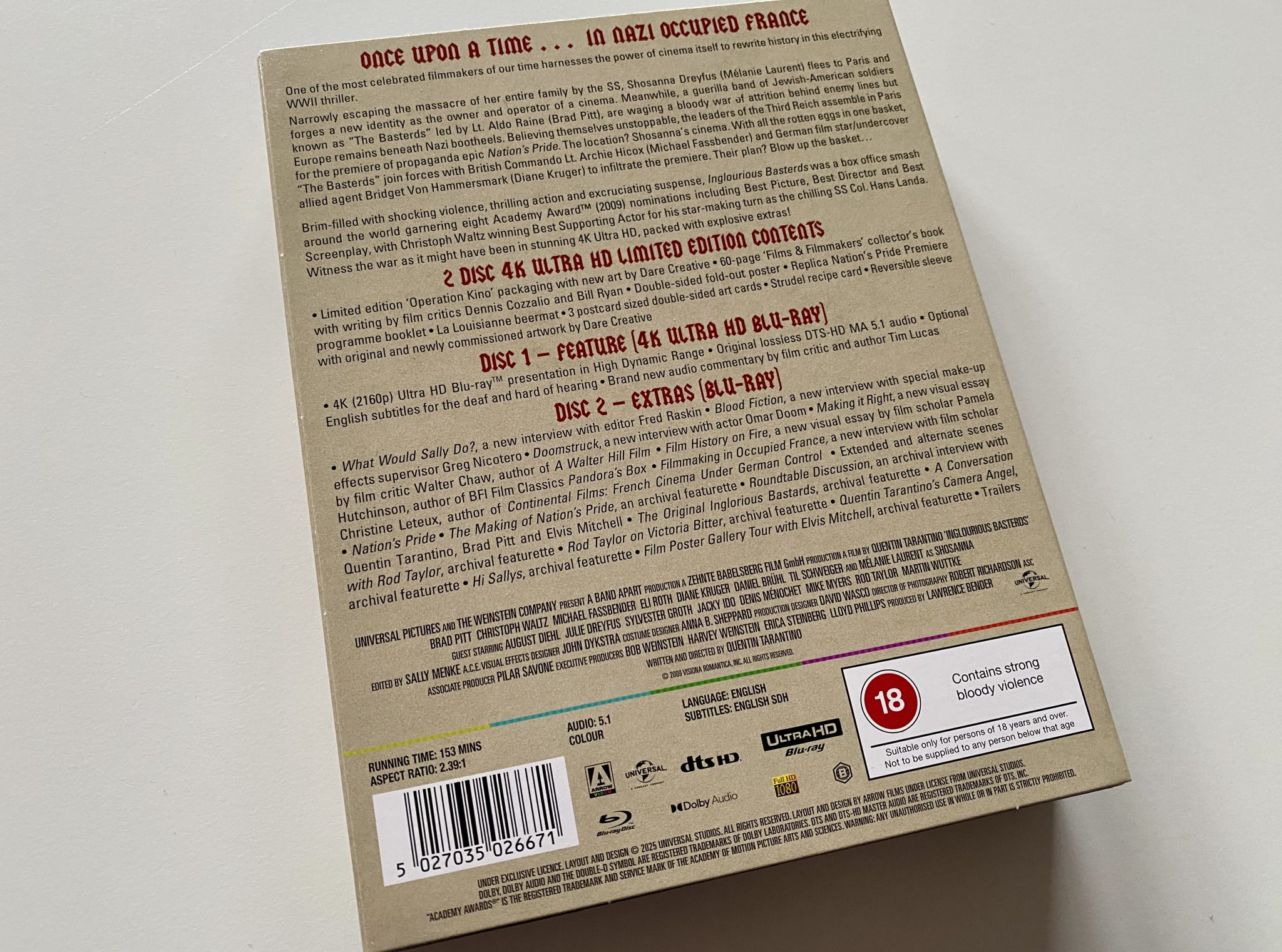 Inglourious Basterds 4K Limited Edition Arrow Films - Contraportada funda