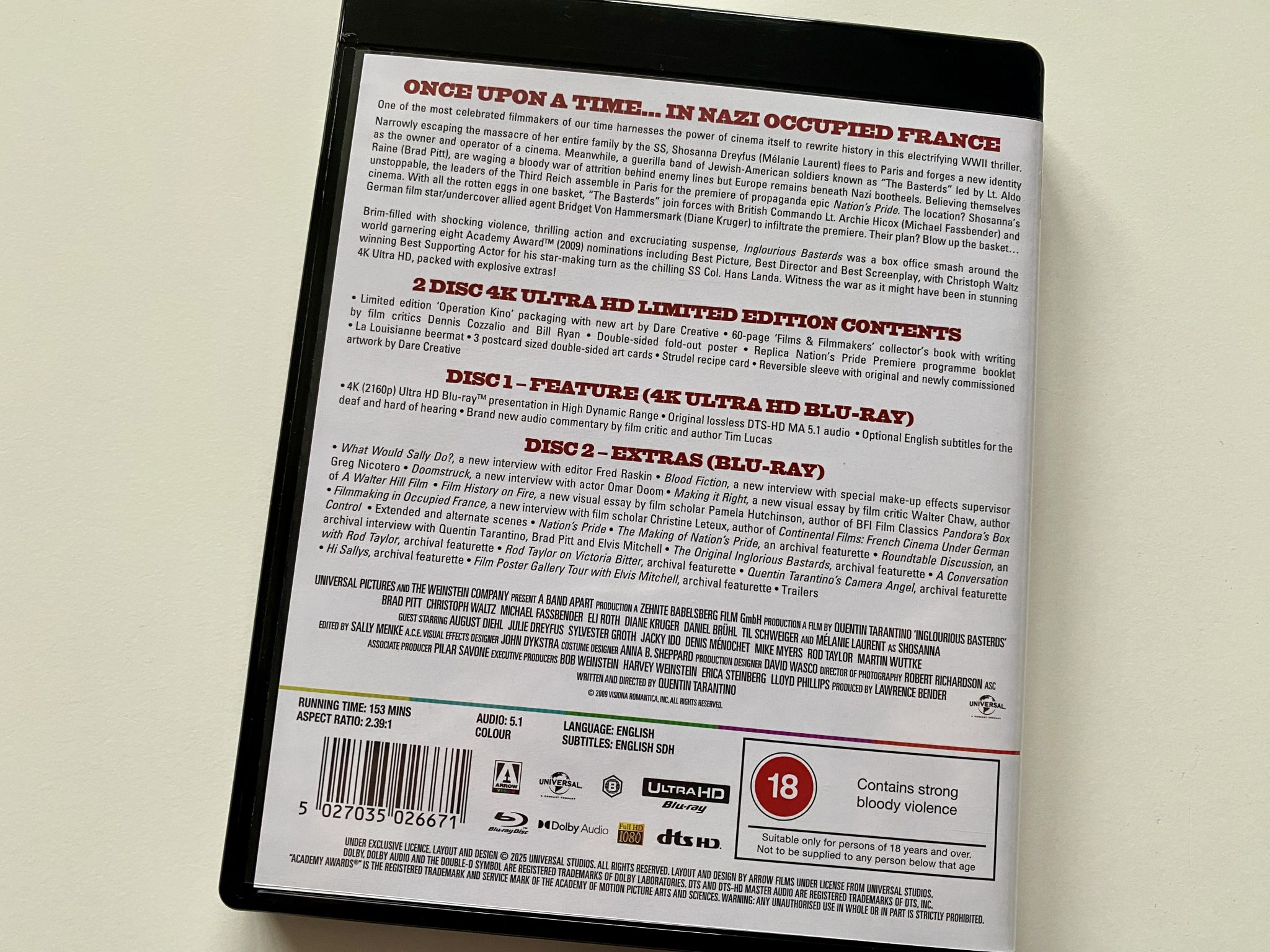 Inglourious Basterds 4K Limited Edition Arrow Films - Contraportada amaray