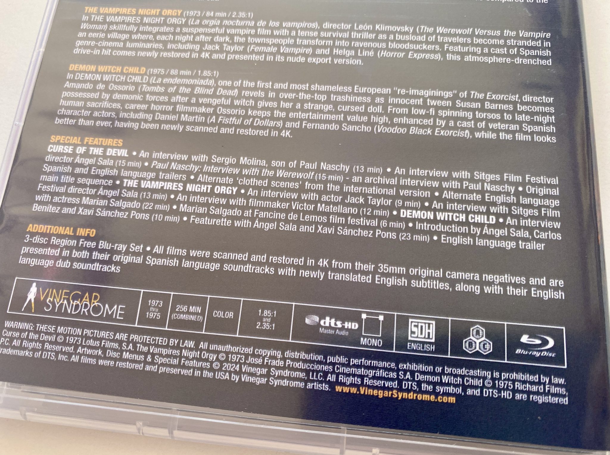 Pack Blu-ray Fantaterror Español por Vinegar Syndrome - detalle contraportada amaray