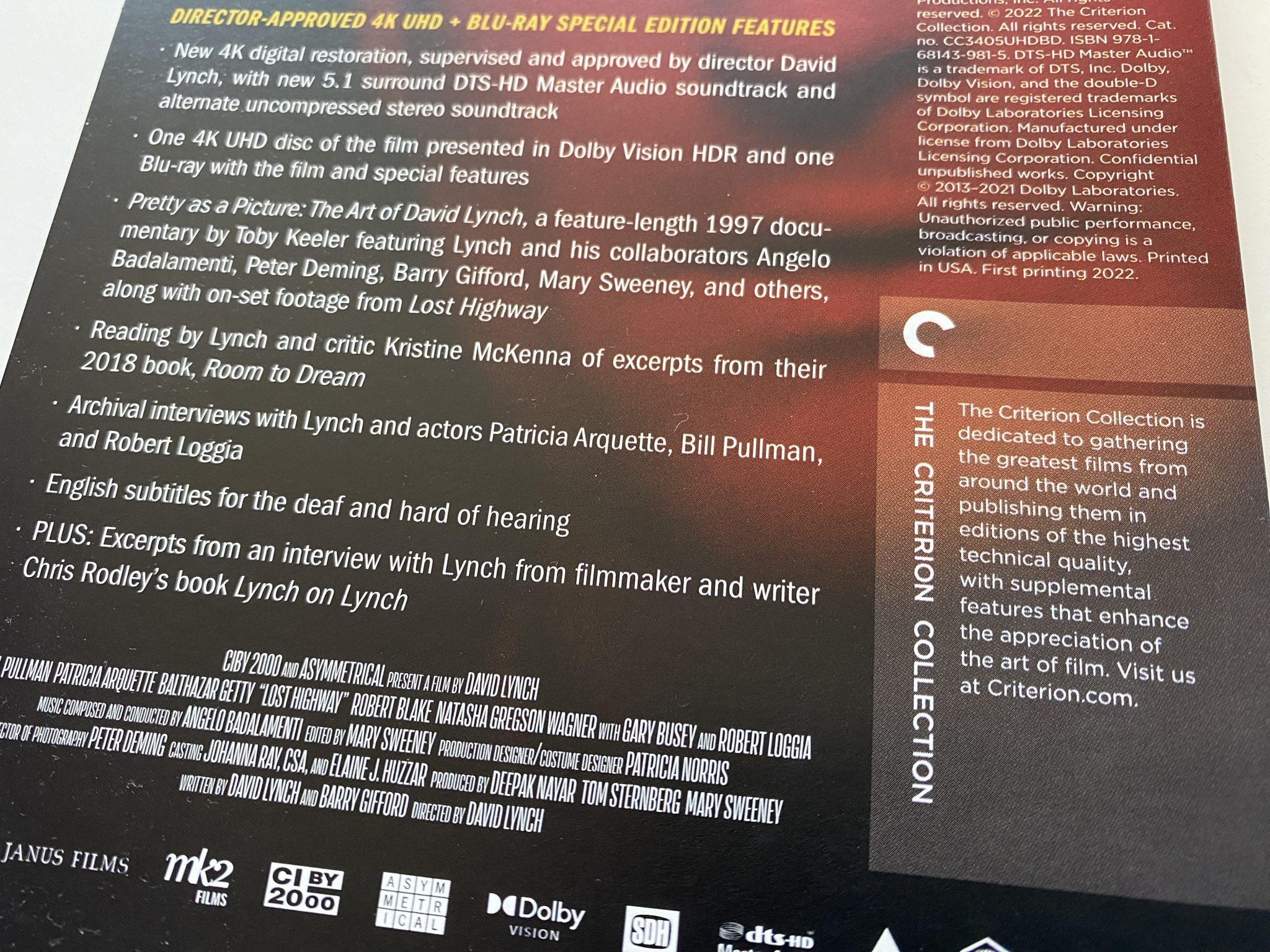 Losth Highway 4K Criterion Collection - Contraportada detalle