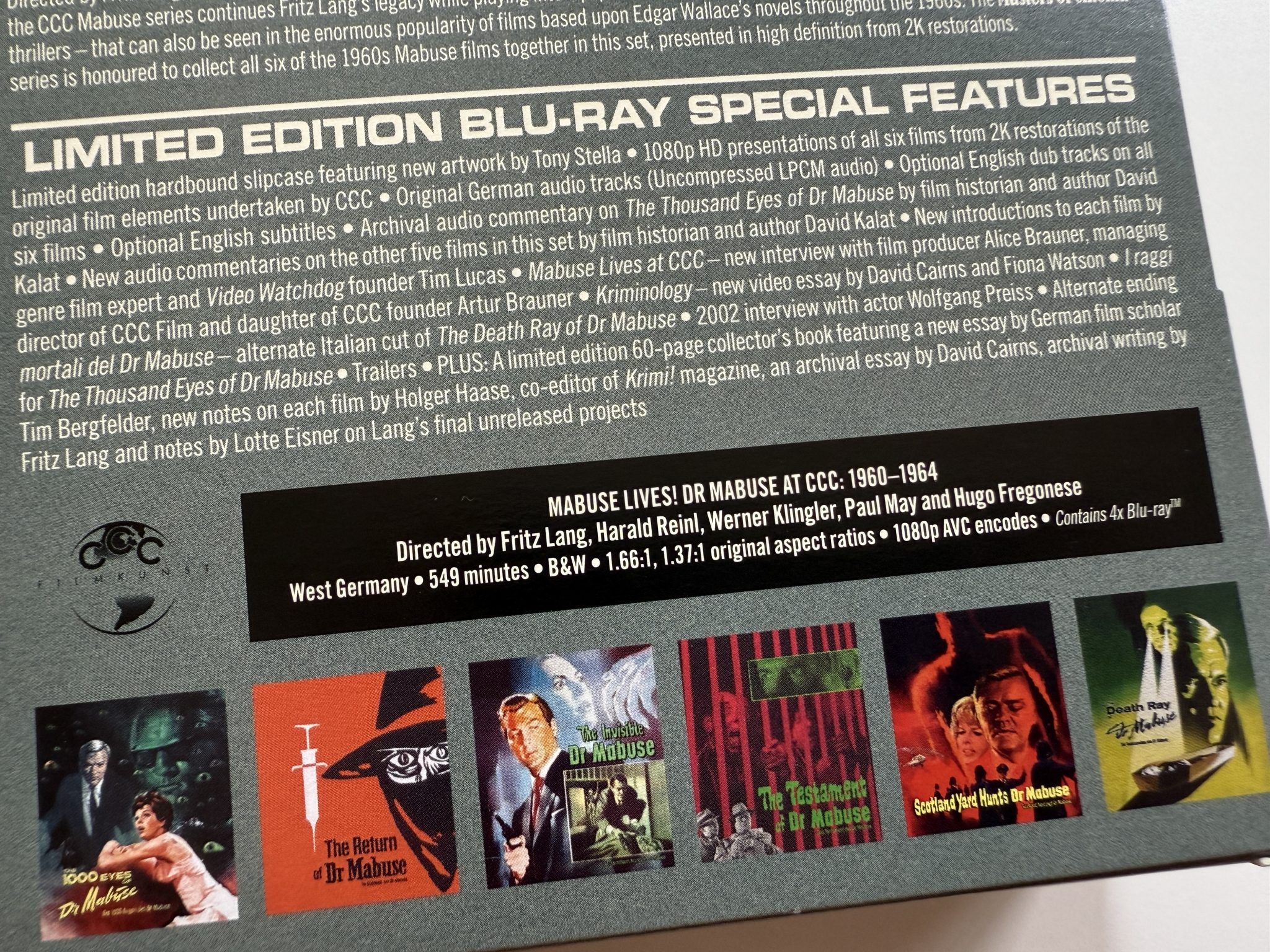 Pack Blu-ray Mabuse Lives! Eureka - Back J-card detail
