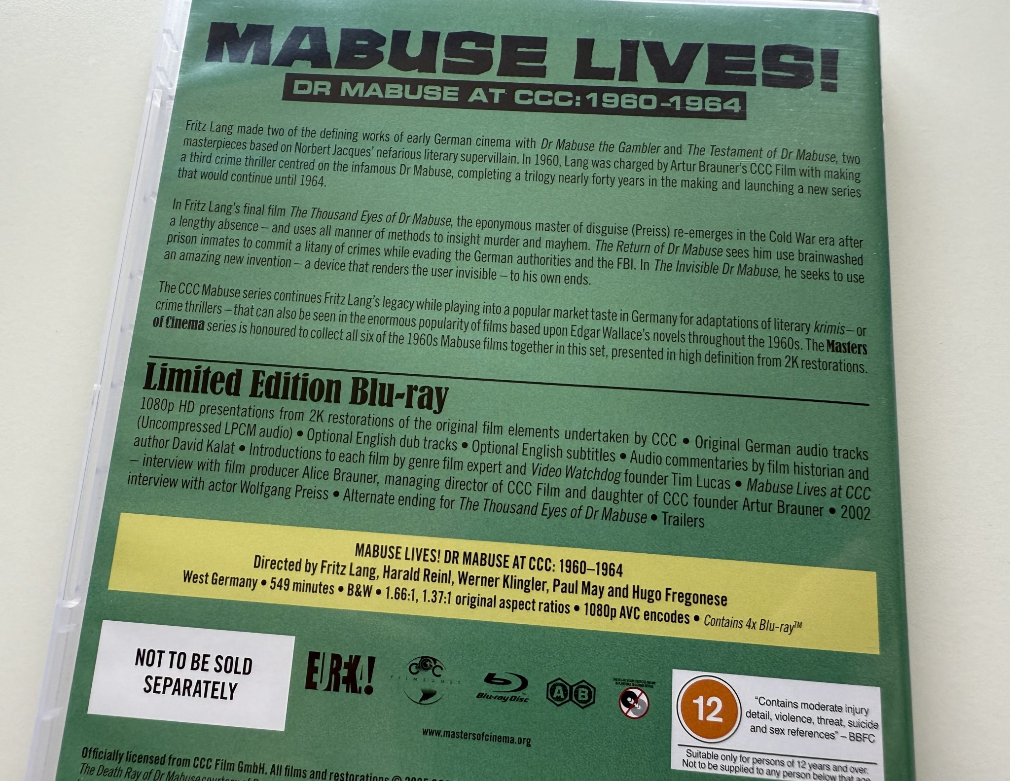 Pack Blu-ray Mabuse Lives! Eureka - Amaray case back 1