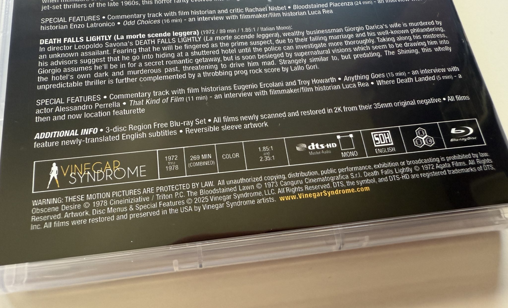 Bloodstained Italy Blu-ray set - Amaray back cover specs