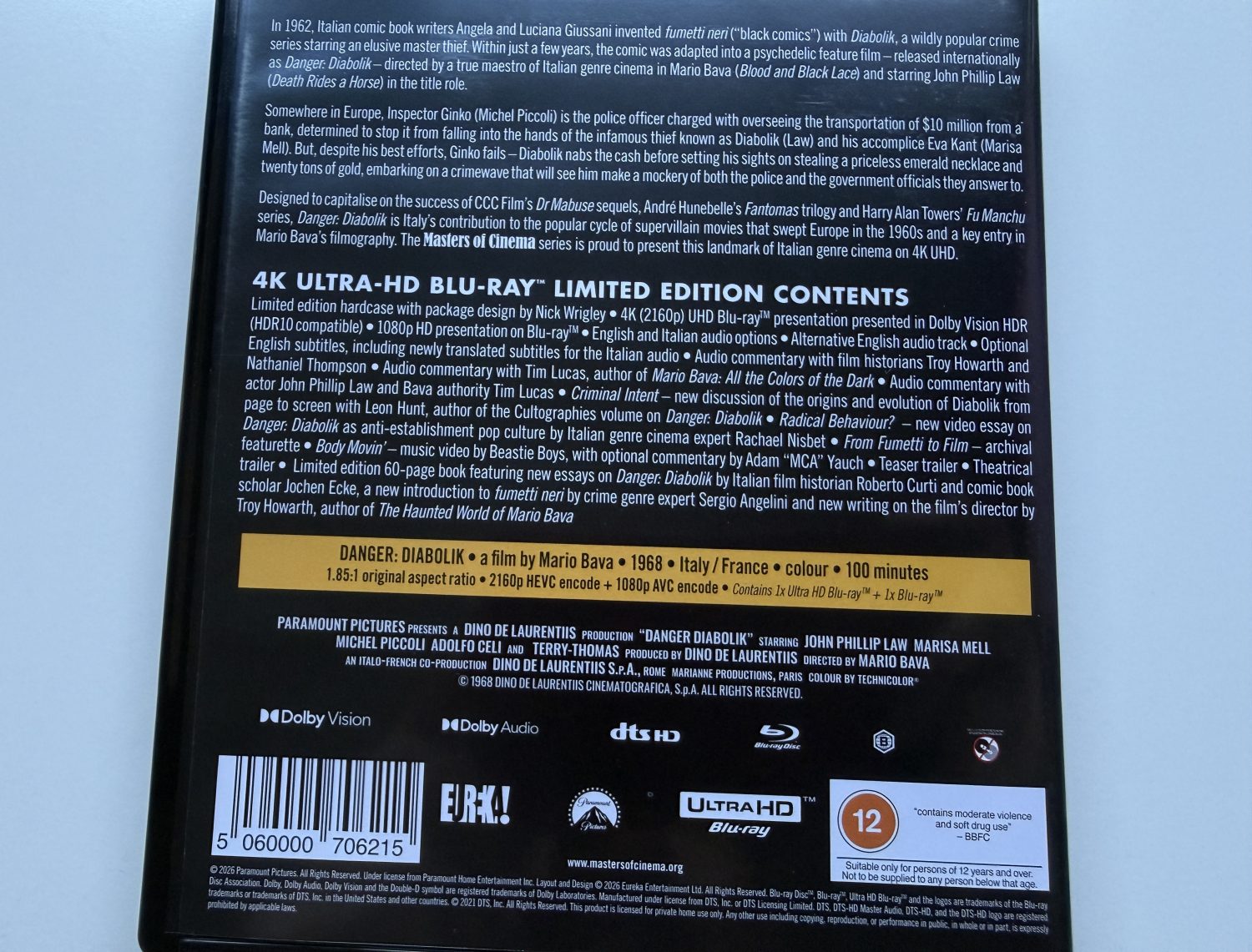 Danger: Diabolik 4K Eureka - Amaray back cover