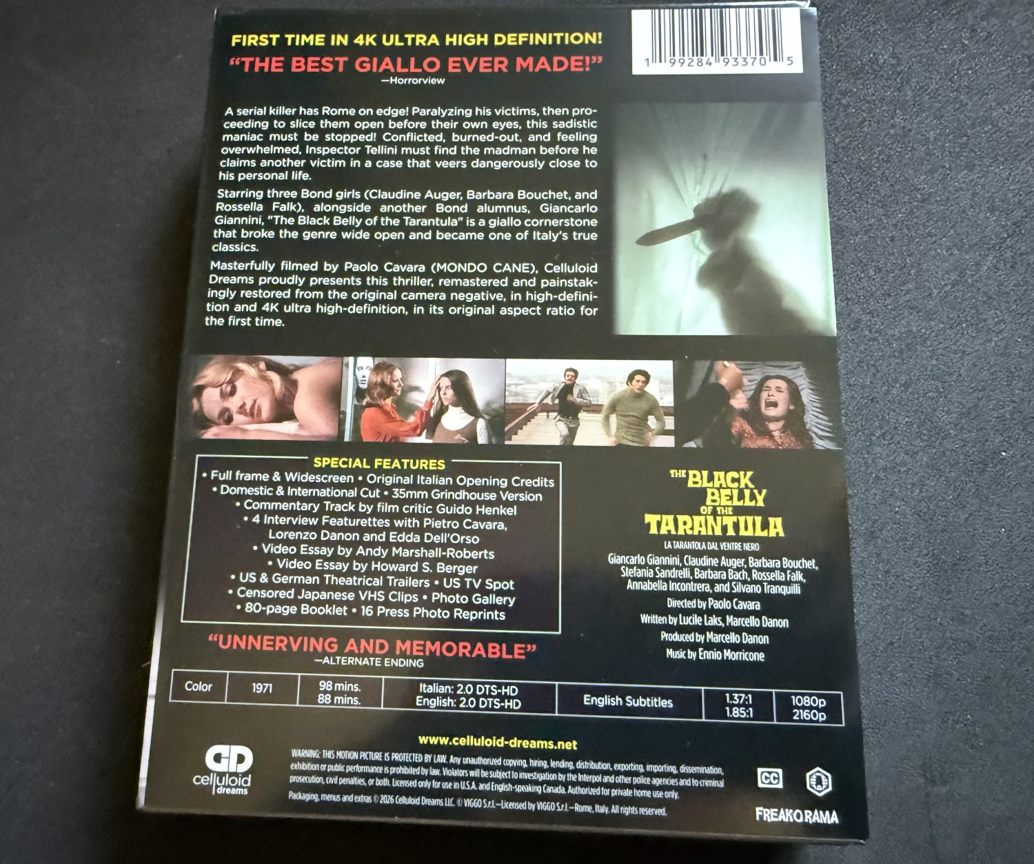 The Black Belly of the Tarantula 4K box - Set specs sheet