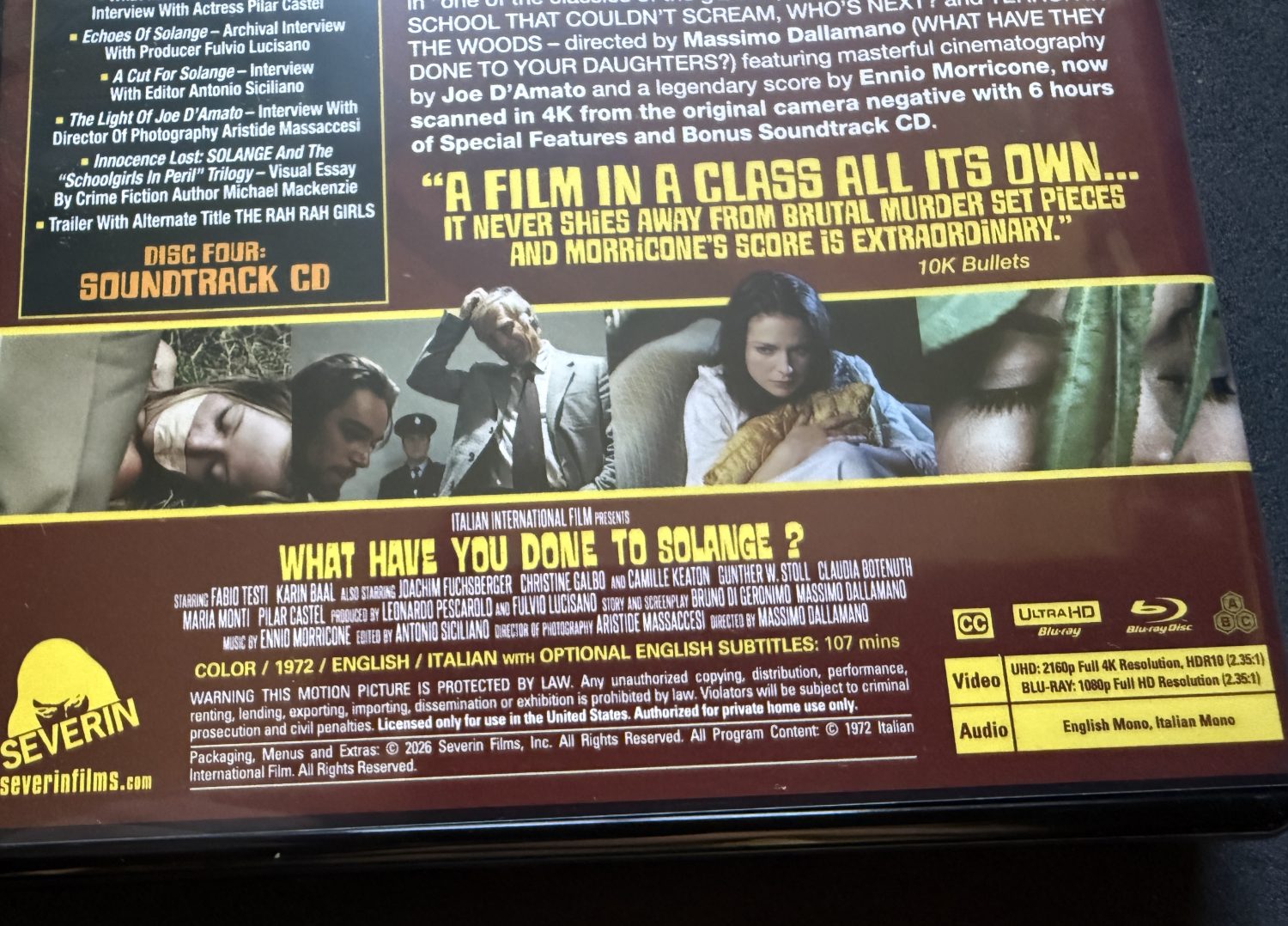 What Have You Done To Solange? 4K Box Set - Discs specifications
